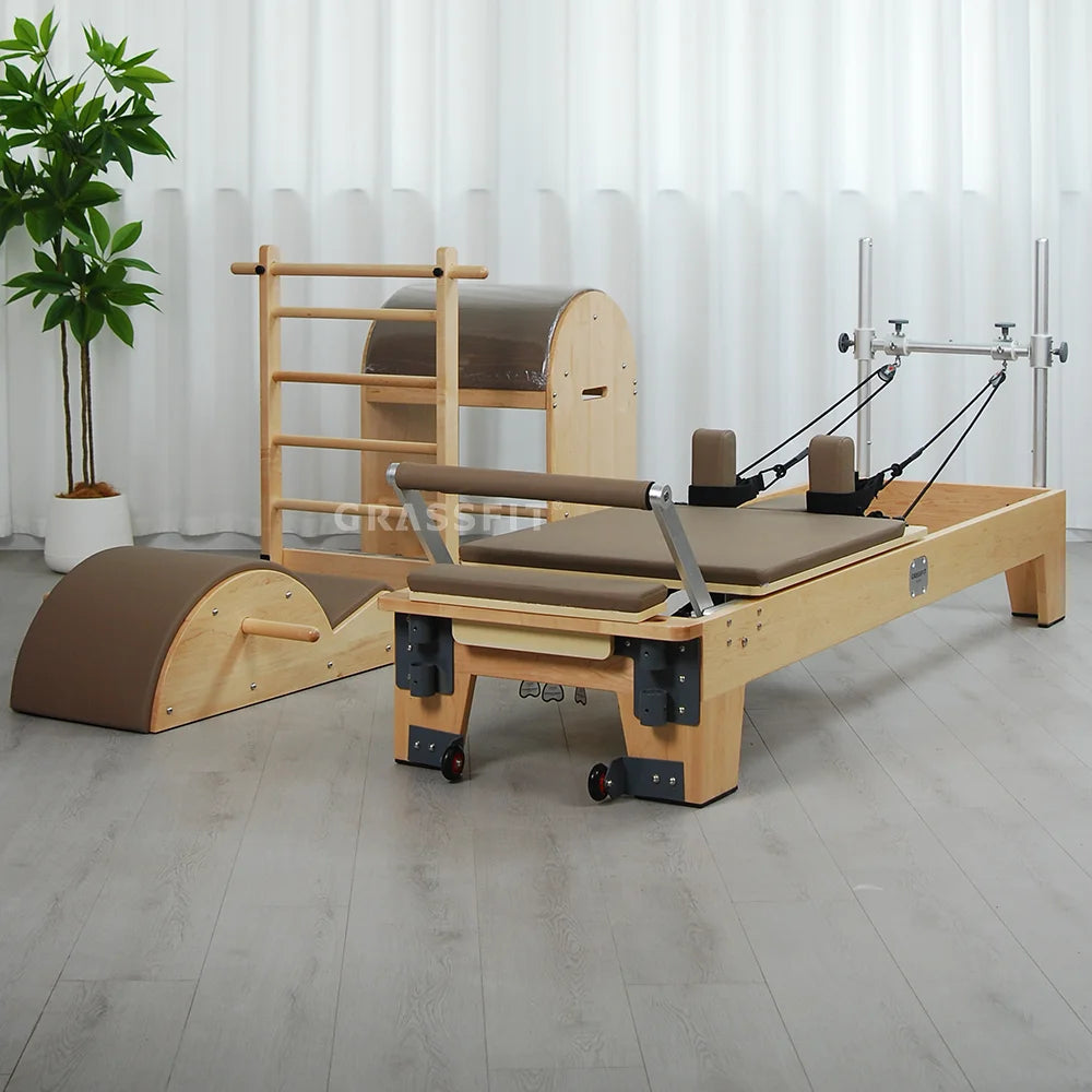 Yoga Pilates 3-pieces Set Gym Equipment Bodybuilding Slim Trainer High Quality Maple Pilates Reformer Machine for Yoga Studio