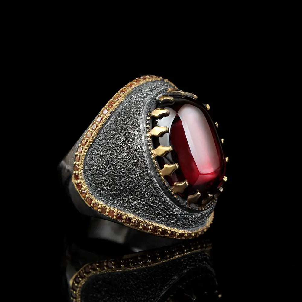 Wholesale 925 Sterling Ottoman Style Men's Ring Bi-Color Rhodium and Gold Model RCEGYT-215 Made in Turkey