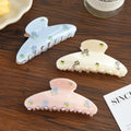 New Blue Floral Acetate Hair Claw Clip for Women Korean Style Shark Grip for Back Head Updo Bun French Hair Accessory