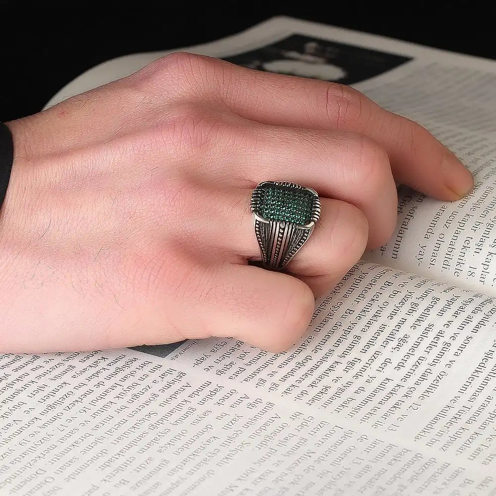 Turkish 925 Sterling Silver Men's Ottoman Style Ring with Natural Agate Stone Fine Jewelry Azuris VALKH1277