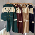 Women's Autumn and Winter New Double Breasted Knitted Top Wide Leg Pants Two-piece Set