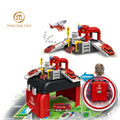 Birthday Gifts DIY Plastic Portable Backpack Map Alloy Helicopter Fire Fighting Engine Truck Cars Garage Truck Parking Lot Toy