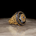 Wholesale 925 Sterling Made Ottoman Style Men's Ring. Rhodium and Gold Bi-color Turkey Model RCEGYT-153