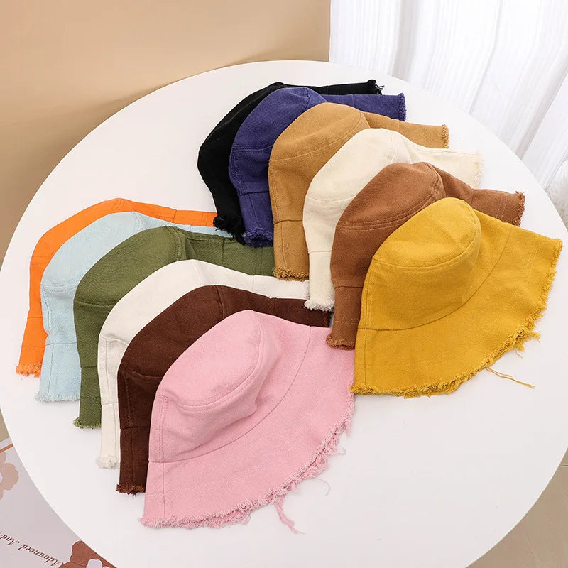 Custom Logo Blank Bucket Hat Men Women Cap Fringed Edge Wide Brim Plain Wholesale Denim Bucket Hat