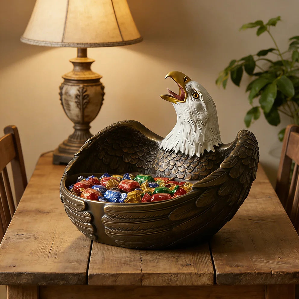 American Style Vintage Eagle Resin Serving Tray Realistic White Head and Feathers Spacious Wing Bowl for Candy Display