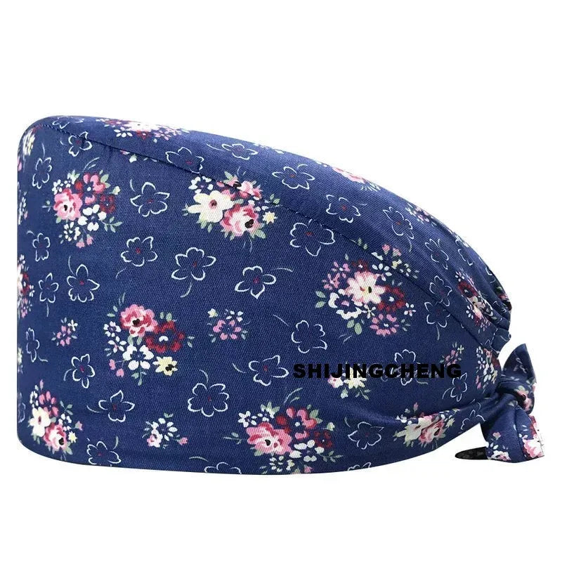 Scrub Caps Working Surgical Cap Nurse Hats with Buttons and Sweatband Adjustable Tie Back Bouffant Hats for Women Men MegaBDM