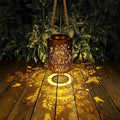 Outdoor Hanging Lantern Decor Lantern LAMP SOLAR CHARGE Waterproof Hollow Out Retro Metal Decorative Garden Light