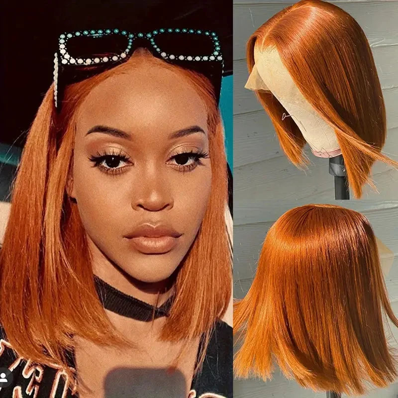 Cheveux Humain Perruques-Naturel 10 Inch Ginger Short Bob Wig Lace Front Pixie Cut Human Hair Wigs for Black Women