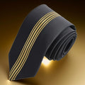 Exve Exclusive Black with Gold Center Stripe Custom Cut Italian Tie From Turkey