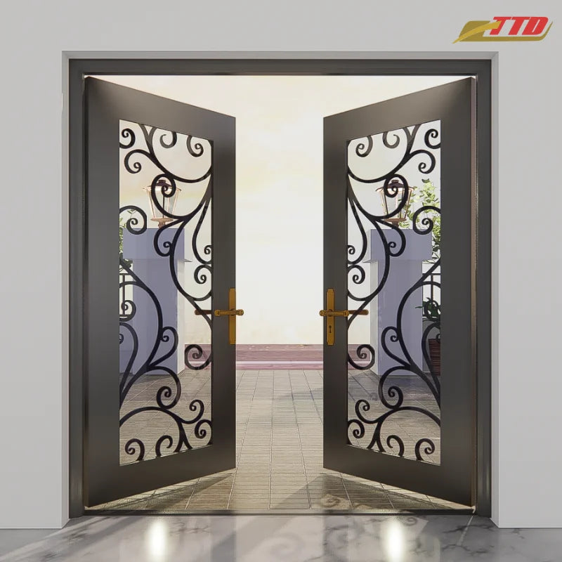 Modern Steel Iron Front Entry Doors Waterproof and Aesthetically Appealing with Long-Lasting Performance for Home