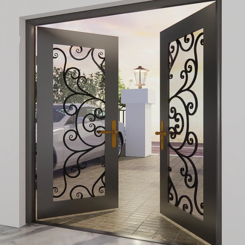 Open New Chapter for Your Home Elegant Wrought Iron Doors Postmodern Design Entry Application Customized Size Perfect Blend