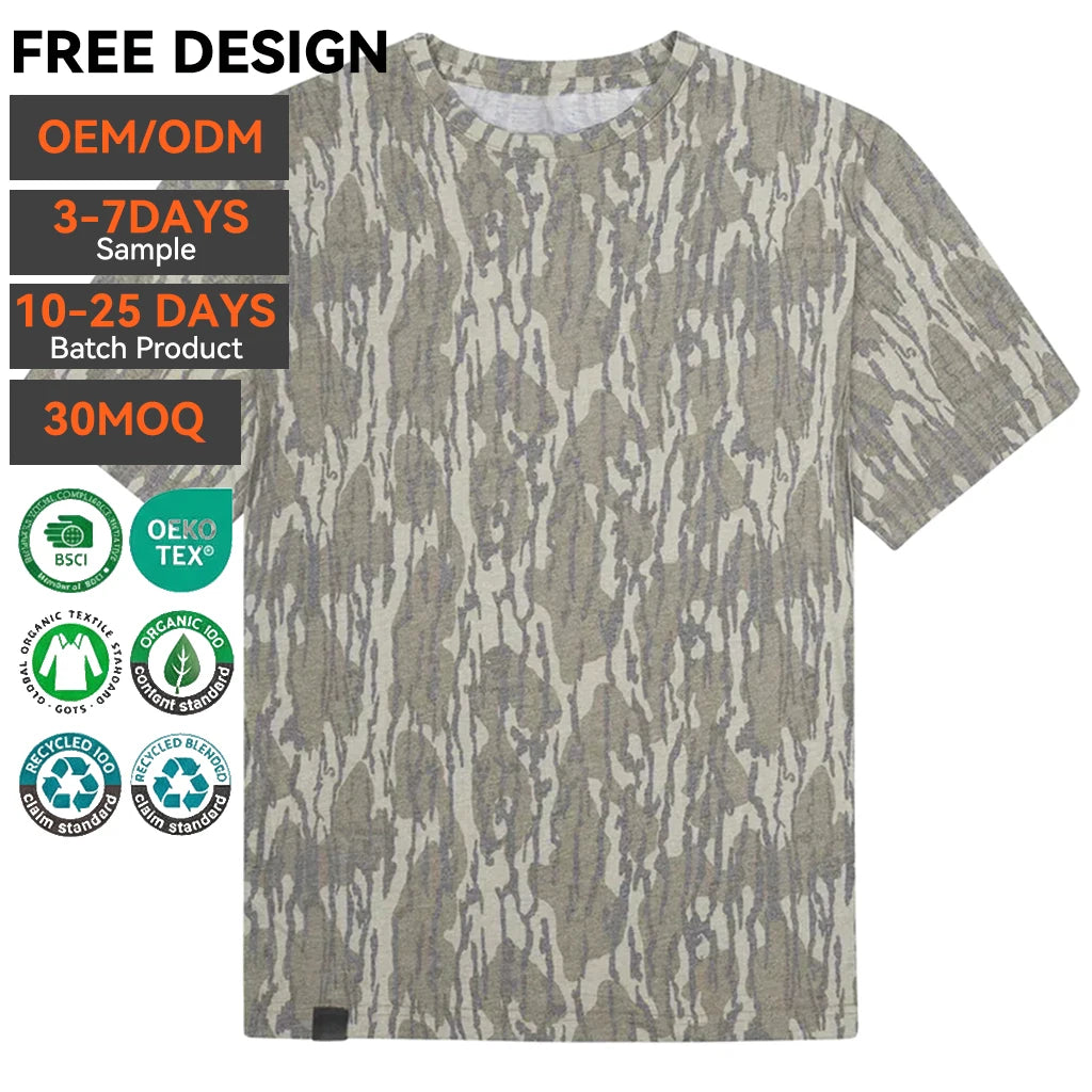 OEM Wholesale Fishing Shirt Short Sleeve Breathable Stretch Shrink Resistant Washed Sports Outdoor Camo Vintage Fishing Wear