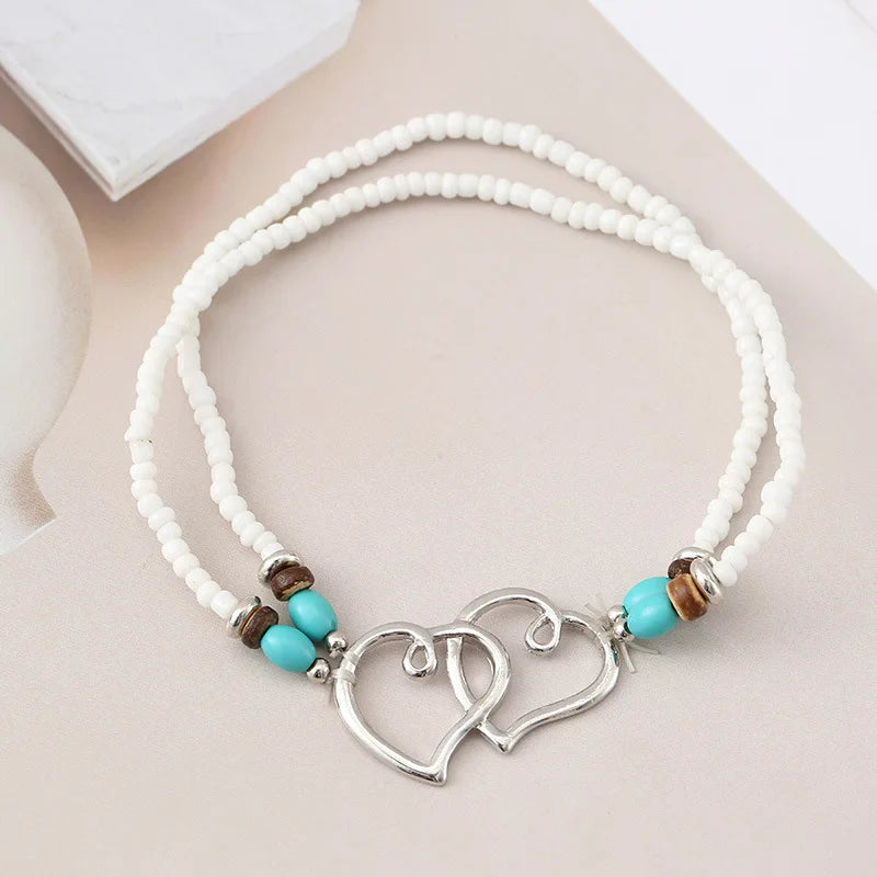 Best-selling Bohemian Style Double-layer Bead Anklet Hollow Elastic Light Luxury Turquoise High-end Women's Jewelry Wholesale
