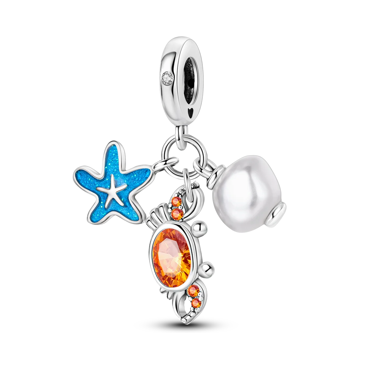 925 Sterling Silver Starfish Crab Pearl Pendant Zircon Jewelry with Number Pattern for Party Charm Pendants