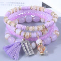 YL European American Supply Women's Bohemian Four-Piece Set Happy Colorful Crystal Bead Feather Hand Bracelet Ethnic