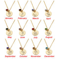 Fashion Engraved Gold Plated Blank  Round Disc Birthstone Stainless Steel Birthday Personalized Gift Pendant Necklace Jewelry