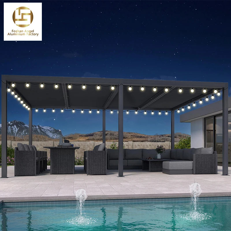 Modern Motorized Aluminum Bioclimatic Pergola with Double Roof Hardtop Waterproof LED Lighting for Balcony & Outdoor Use 3x4