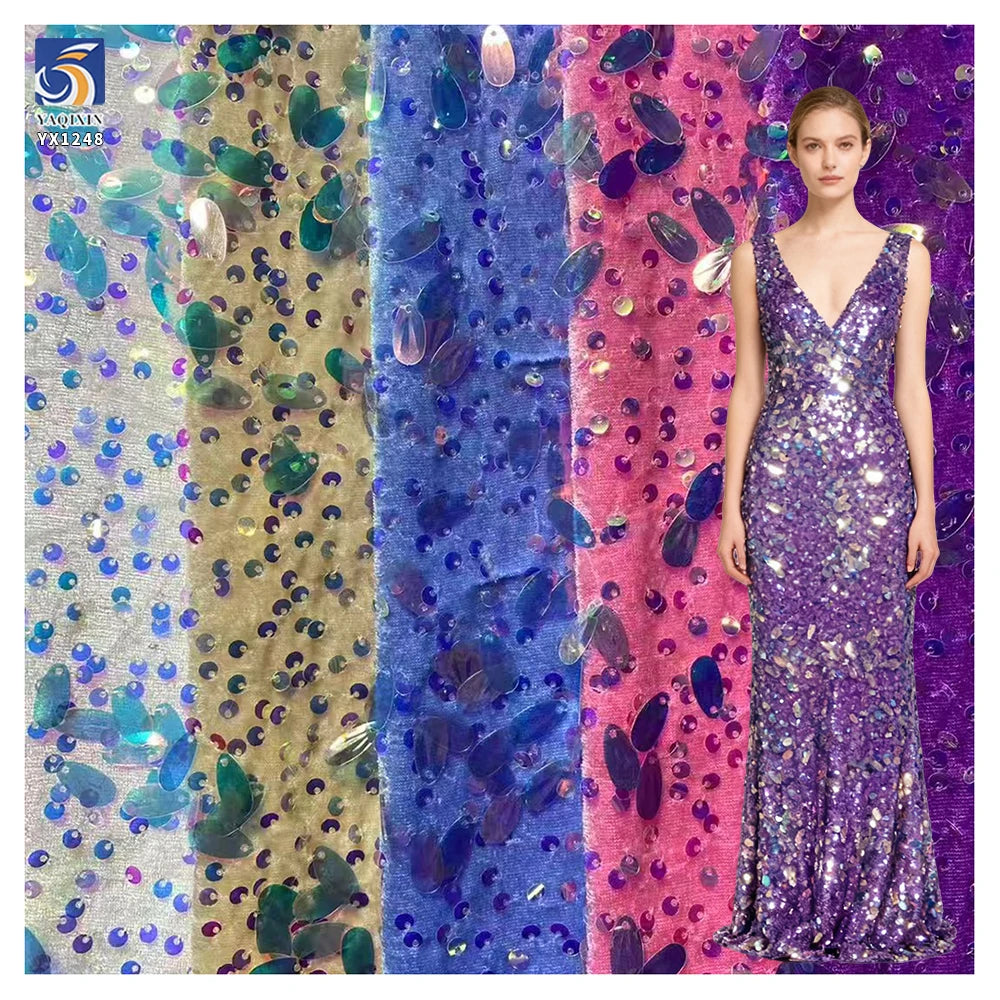 YX1248 2026 Seed-Shaped 5mm Sequins New Design Fabric Velvet Base Embroidery Colorful Sequin Fabric for Fashionable Dress MegaBDM
