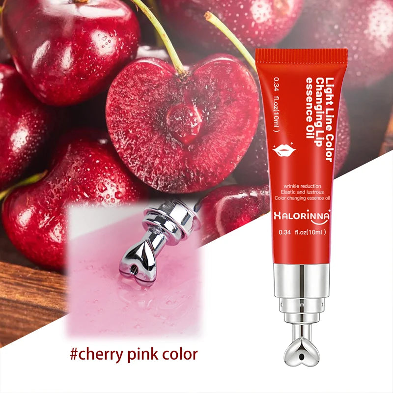 HALORINNA Anti Fine Lines Magic Color Changing Lip Oil 10ml Cherry Pink Moisturizing Plumping Repairing Serum Oil for Lip Care MegaBDM
