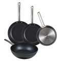 Set of 3 Frying Pans 242830cm + Wok 28cm in Forged Aluminum Suitable for Induction Black FOODIES MasterPRO