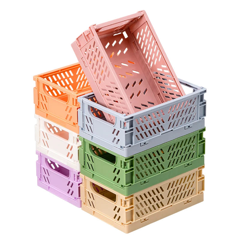Factory Hot Sale Customized GRS Small Size Desktop Organizer Stackable Collapsible Storage Basket Plastic Foldable Crates