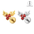 ASTM F136 Titanium Internal Thread Christmas Holly Leaf CZ Cartilage Earring Helix Tragus Stud Flat Back Labret Piercing Jewelry
