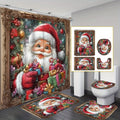 Classic and Modern Santa Claus Shower Curtain Set with Non-Slip Bath Mats 3D Printed for Hotels
