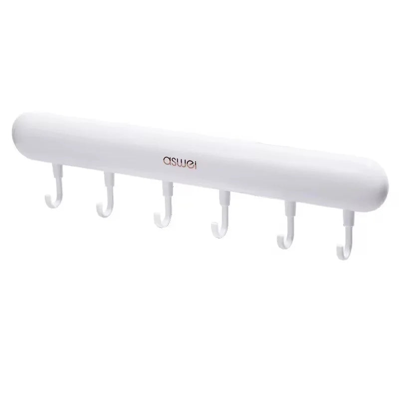 Hot Sale Adjustable 6 Hooks Plastic Bathroom Corner Towel Hanger Hook Free Punch Strong Adhesive Row Hooks Rail