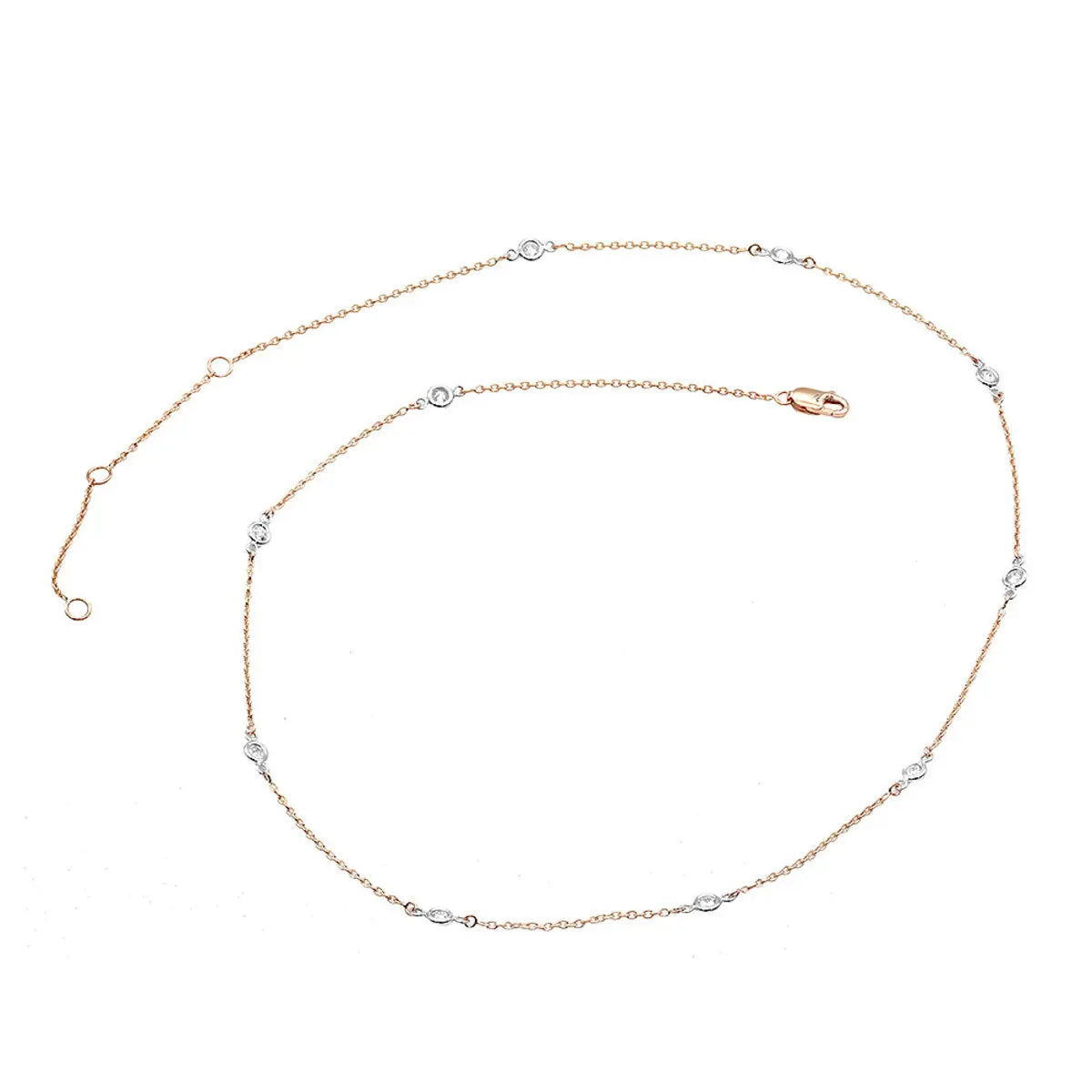 Adjustable 0.5ct 14K Yellow Gold Bezel Set Round Brilliant Cut IGI Certified Diamond Station Necklace for Women Elegant Jewelry
