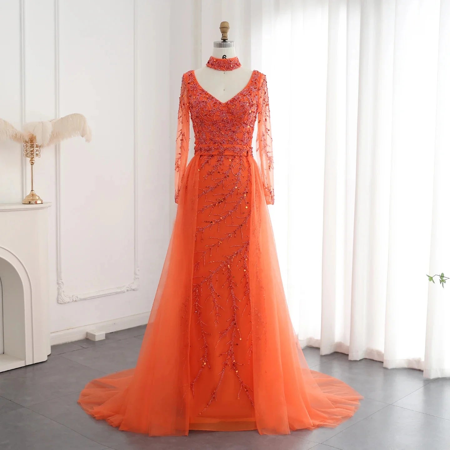 Jancember SZ222 Elegant V-neck Long Sleeve Evening Party Women's Dresses