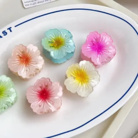 SHE SHARES Mini Plumeria Flower Hair Claw Clip Cute Beach Style Shark Clip for Women Side Hair Bun Holder Holiday Accessory
