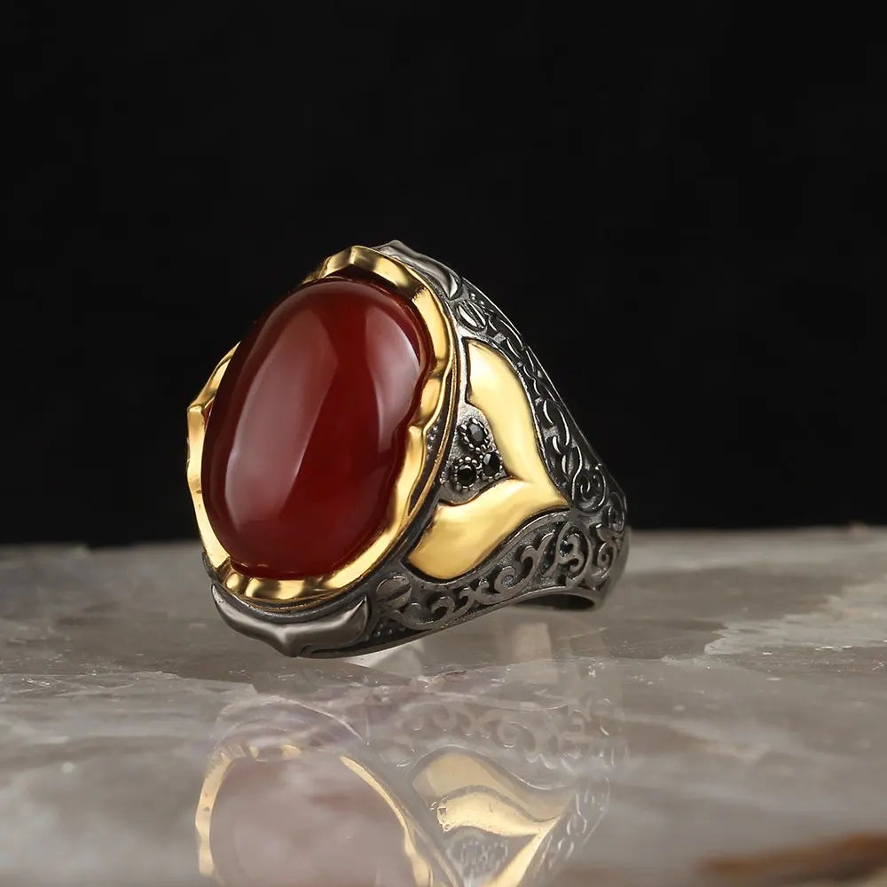 Turkish Style Trendy Alloy Ottoman Style Men's Ring with Rhodium and Gold Bi-color Plating Model RCEGYT-417