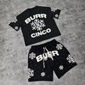 Custom Autumn Fleece 100% Cotton Oversized Streetwear Two-Piece Sweat Suit Set with Screen Printed Regular Men's Shorts T-shirt