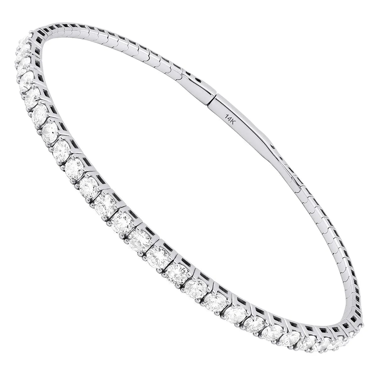 14K White Gold Vintage Tennis Bracelet for Women Flexible 3.5ct Diamond Bangle Hidden Clasp IGI Certified Elegant Fashion