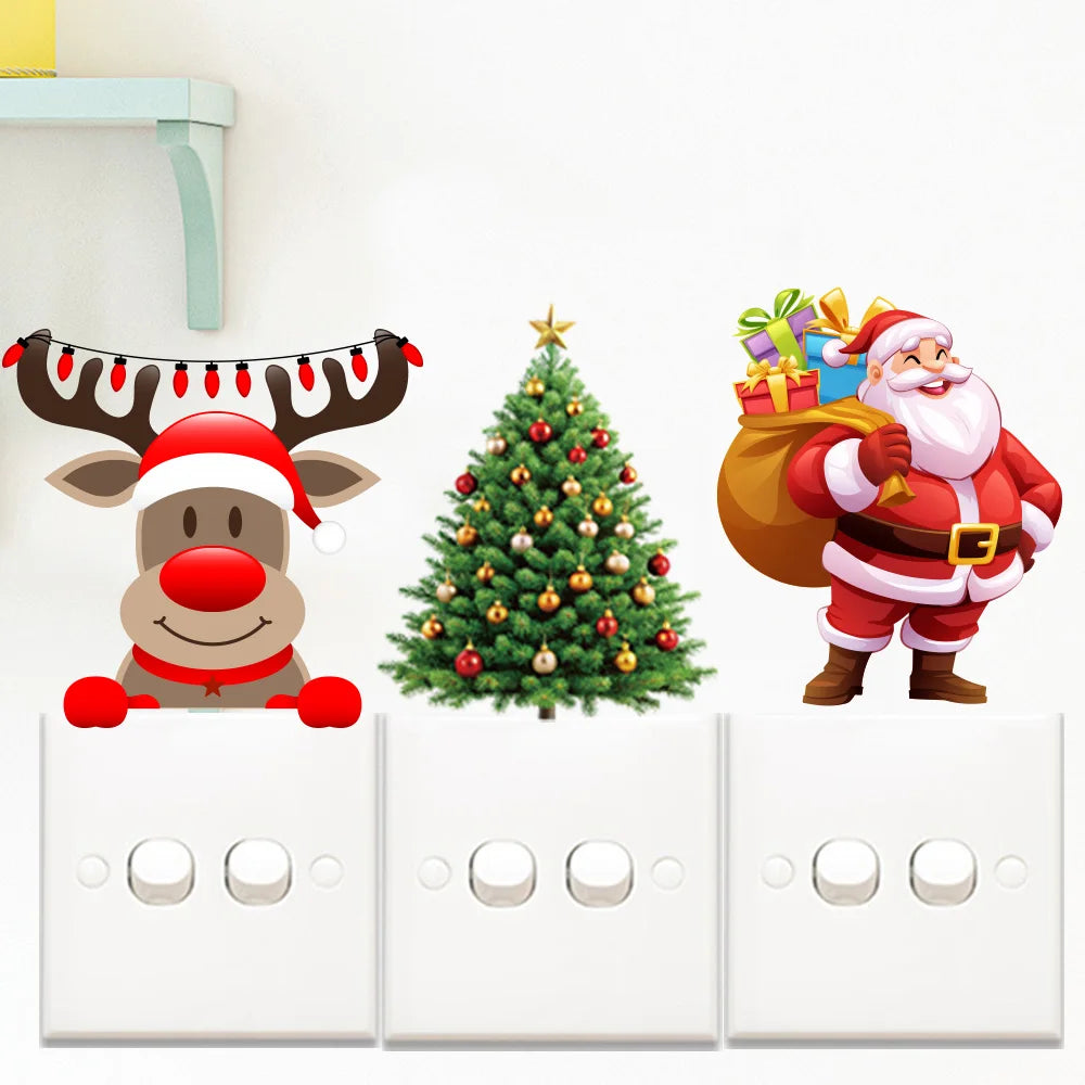 Home Decoration Self Adhesive Cartoon Switch Christmas Wall Stickers