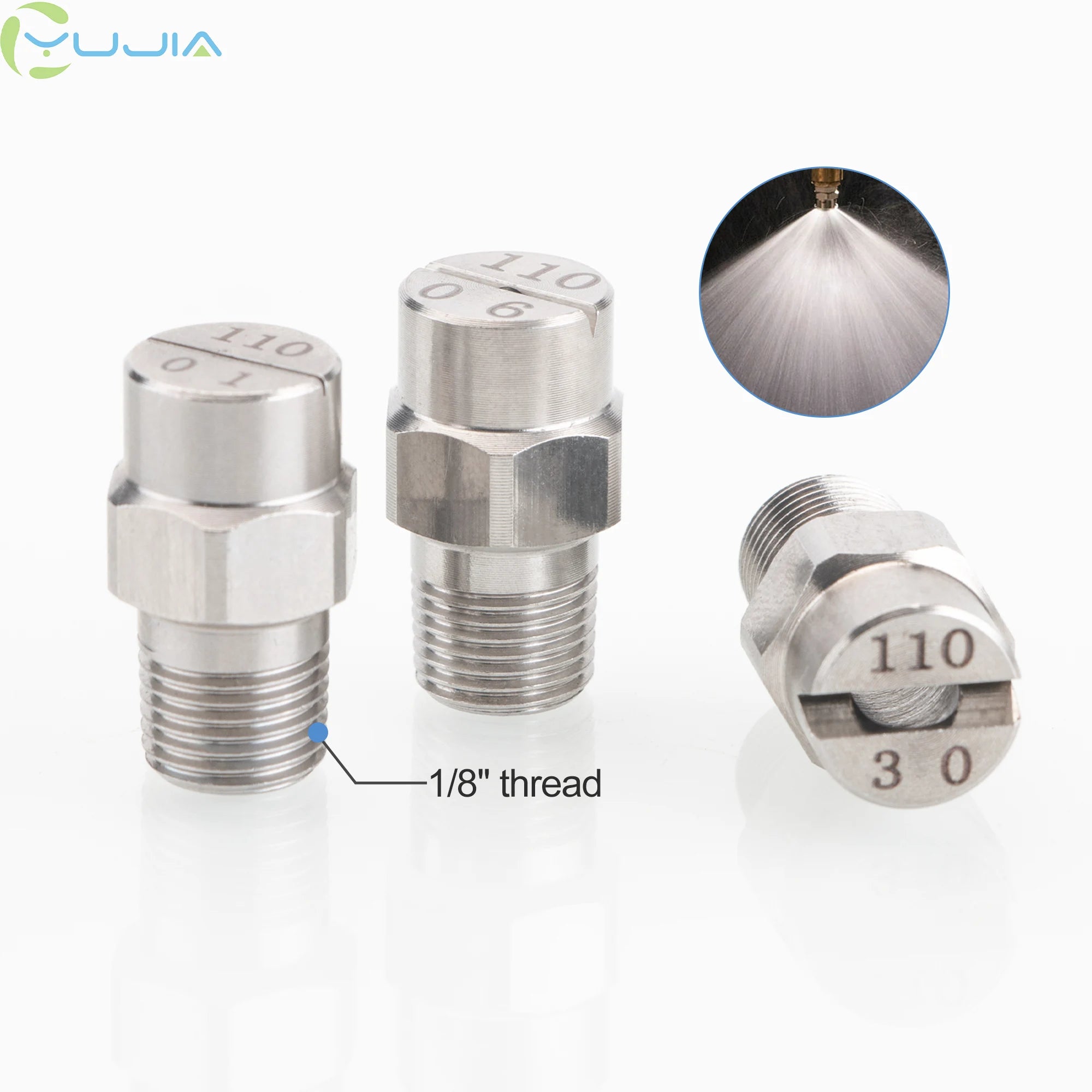 1/8" 304 Stainless Steel 110Â° Flat Fan Nozzle Suitable for Industrial Cleaning Dust Suppression and Spraying
