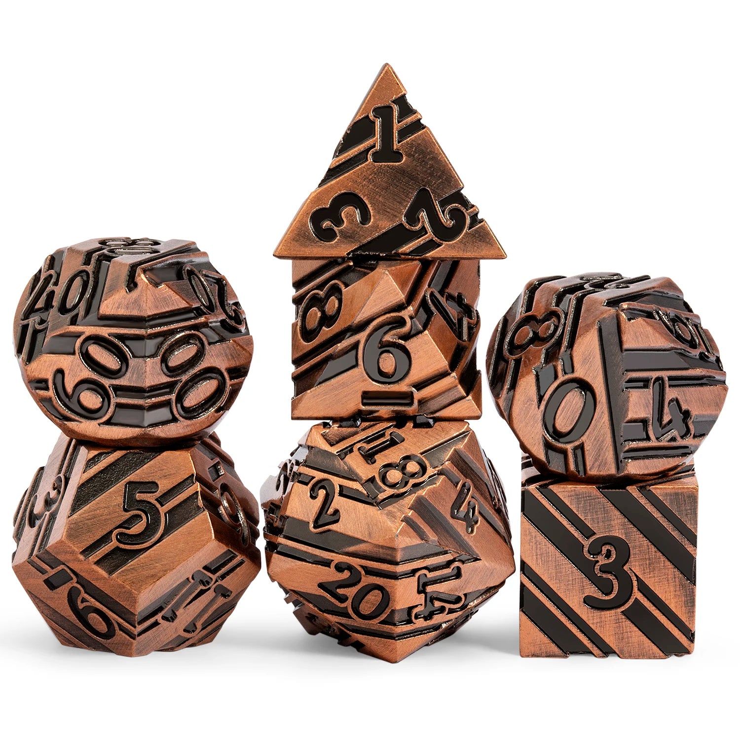 Stripe Metal Dice Set 7 PCS Zinc Alloy 16mm DND Dice for Dungeons & Dragons (Copper)