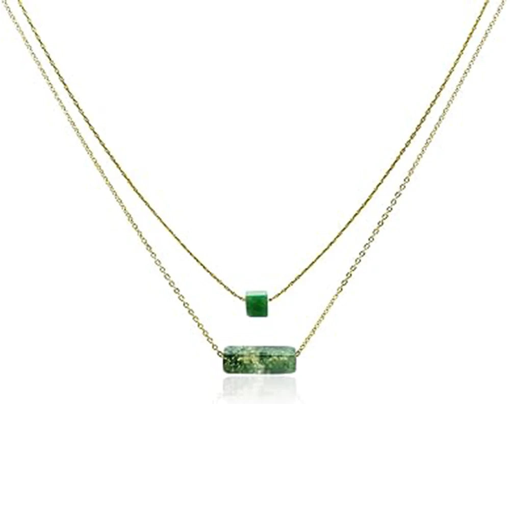 Logo Customization Green Bar Layered Fashion Pendant Necklace for Women Double Strand Necklaces