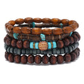 Fenyi Wholesale Jewelry 5-piece Set Bohemian Elastic Leather Wooden Beads Retro Simple Fine Beaded Bracelets for Women MegaBDM