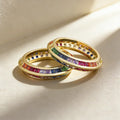 QIKU Bohemian Rainbow Cubic Zircon Rings Fashion Gold Color Copper Jewelry Round Wedding Band Women Couple Engagement Charm Gift