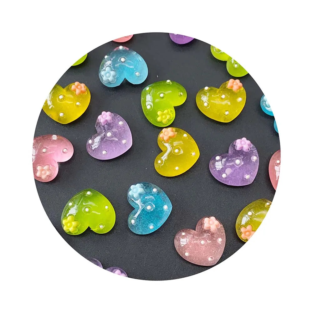 Miniature Cute Valentine's Day Luminous Heart Shape Resin Cabochon Charms DIY Jewelry Craft Headwear Accessories