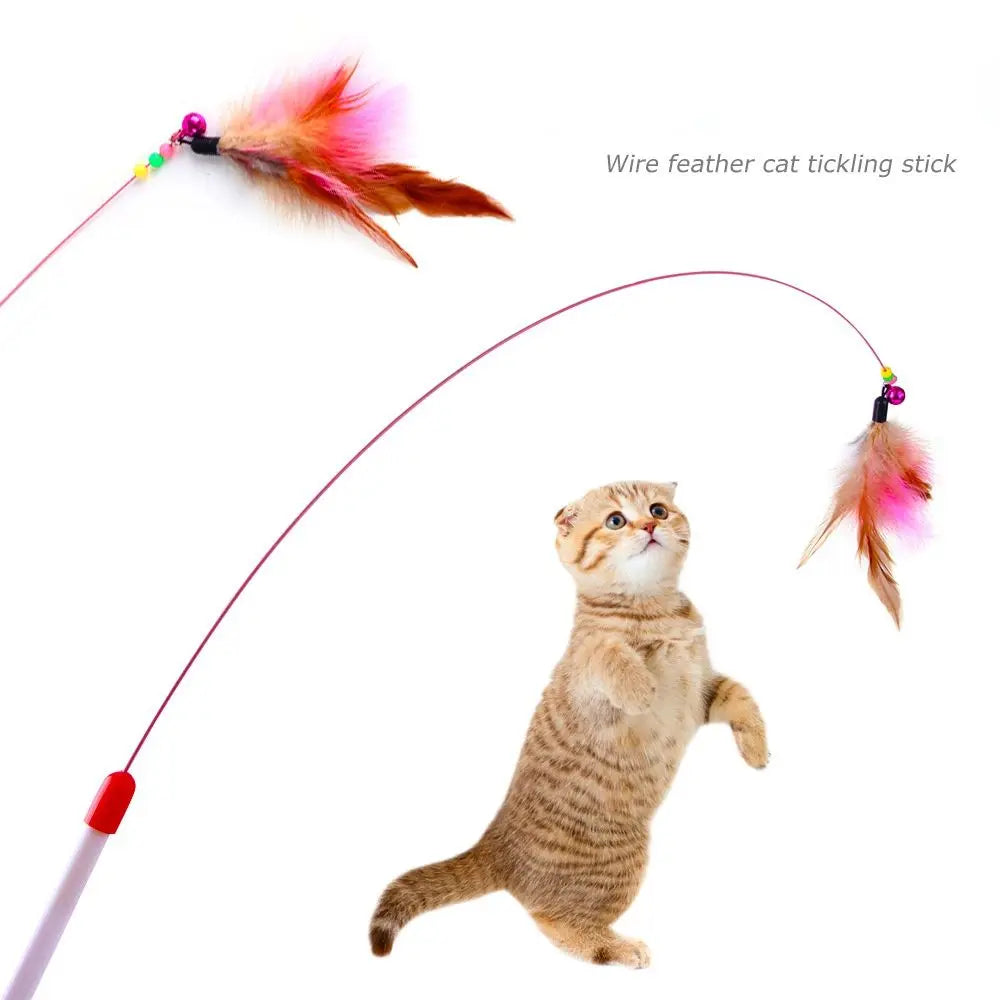 Pink Retractable Funny Pet Toys Wood Stick Rod fairy Interactive Teaser Wand Indoor Chicken Feather Toy for Cat Game