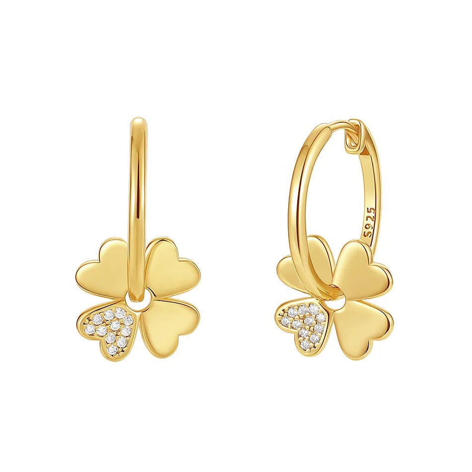 Nagosa Women Dainty Women Jewelry 925 Sterling Silver 18k Gold Vermeil Cubic Zirconia Four-leaf Clover Hoop Earrings