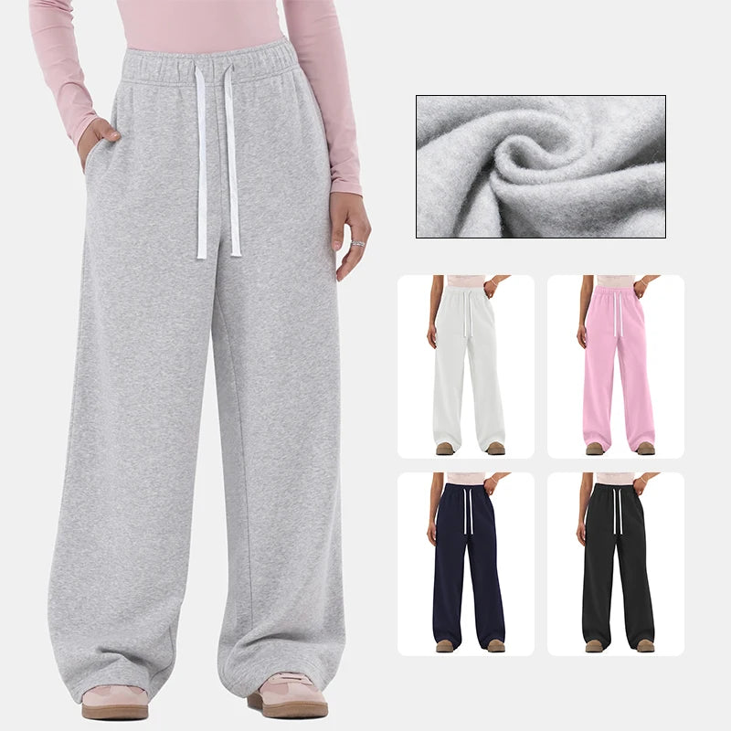 Custom Hesayep Women's Mid Waist Streetwear Fleece Lined Windproof Eco-Friendly Winter Thermal Wide Leg Cotton Baggy Drawstring