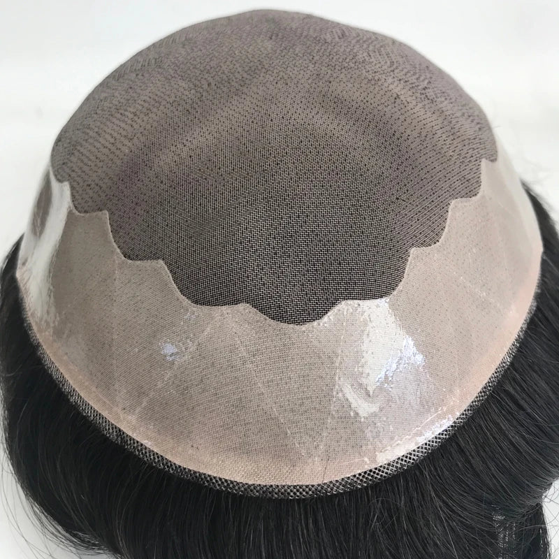 Natural Hairline Durable Fine Mono Lace Slight Wave Indian Human Hair Men Toupee MegaBDM