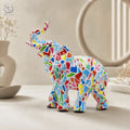 Water Transfer Printing Mosaic Walking Elephant Statue Trunk up Lucky Elephant Resin Crafts Tabletop Home Decor Gift MegaBDM