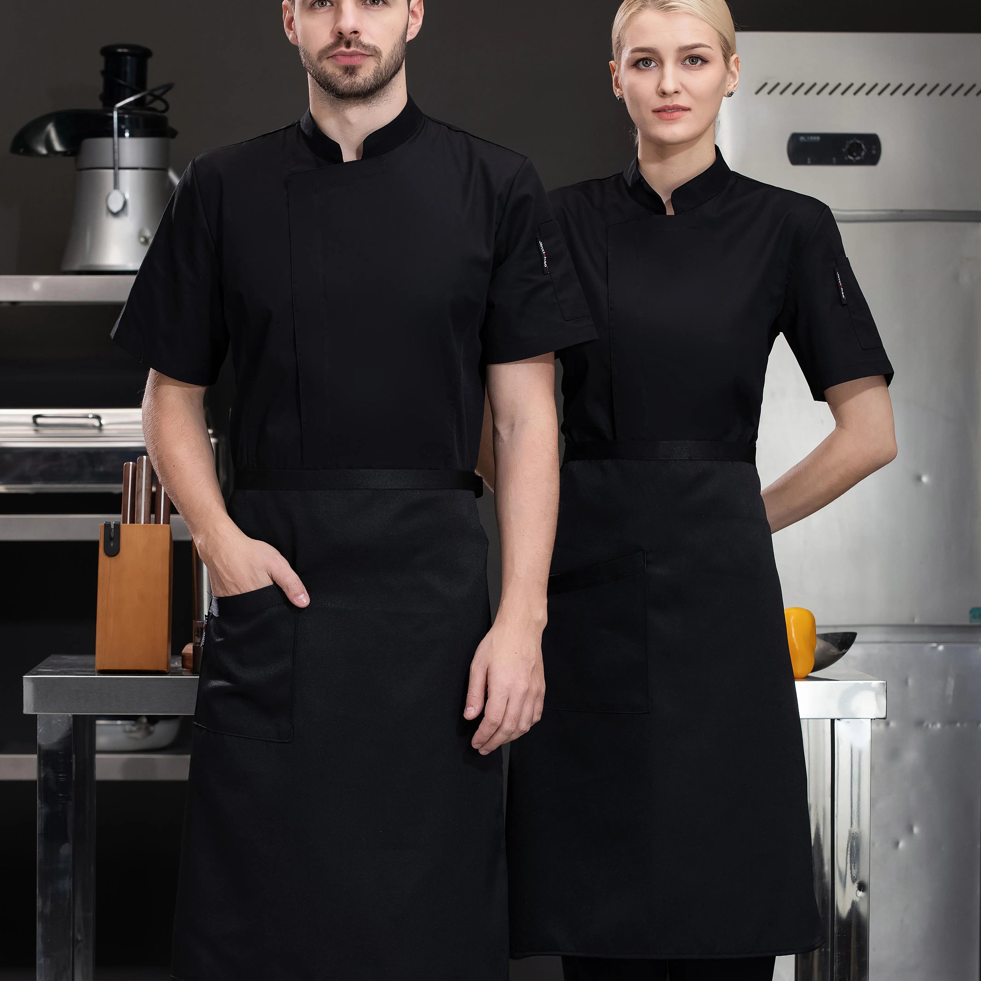 OEM Logo Custom Unisex Short Sleeve Chef Jacket Men's Women's Kitchen Hotel Restaurant Bar Baking Cooking Cafe Uniform Woven