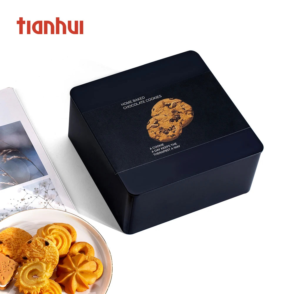 Tianhui Multi Colored Container Food Grade Storage Metal Tin Box Square Metal Cookie Tin Can Luxury Gift Decor Packaging