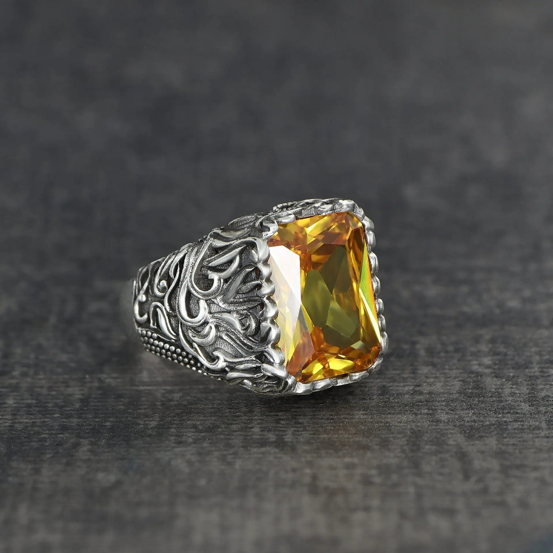 Azuris Custom Logo 925 Sterling Silver Ottoman Style Men's Ring Naturel Black Stone Handmade in Turkey VALKH1565