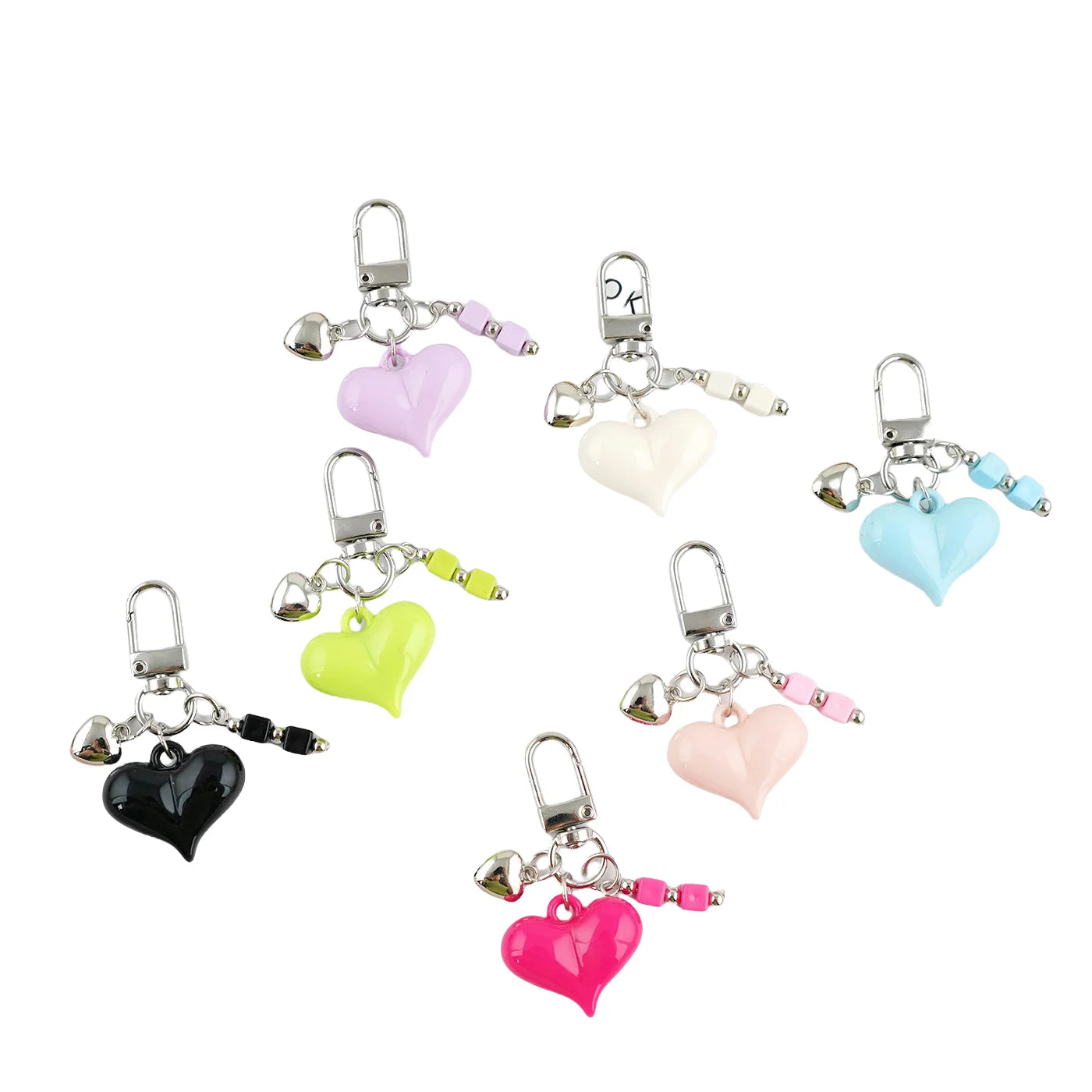 DIY New Heart Keychain Pendant for Girls Black and White Glossy Heart Accessories Cute Couple Bag Hanging Decoration